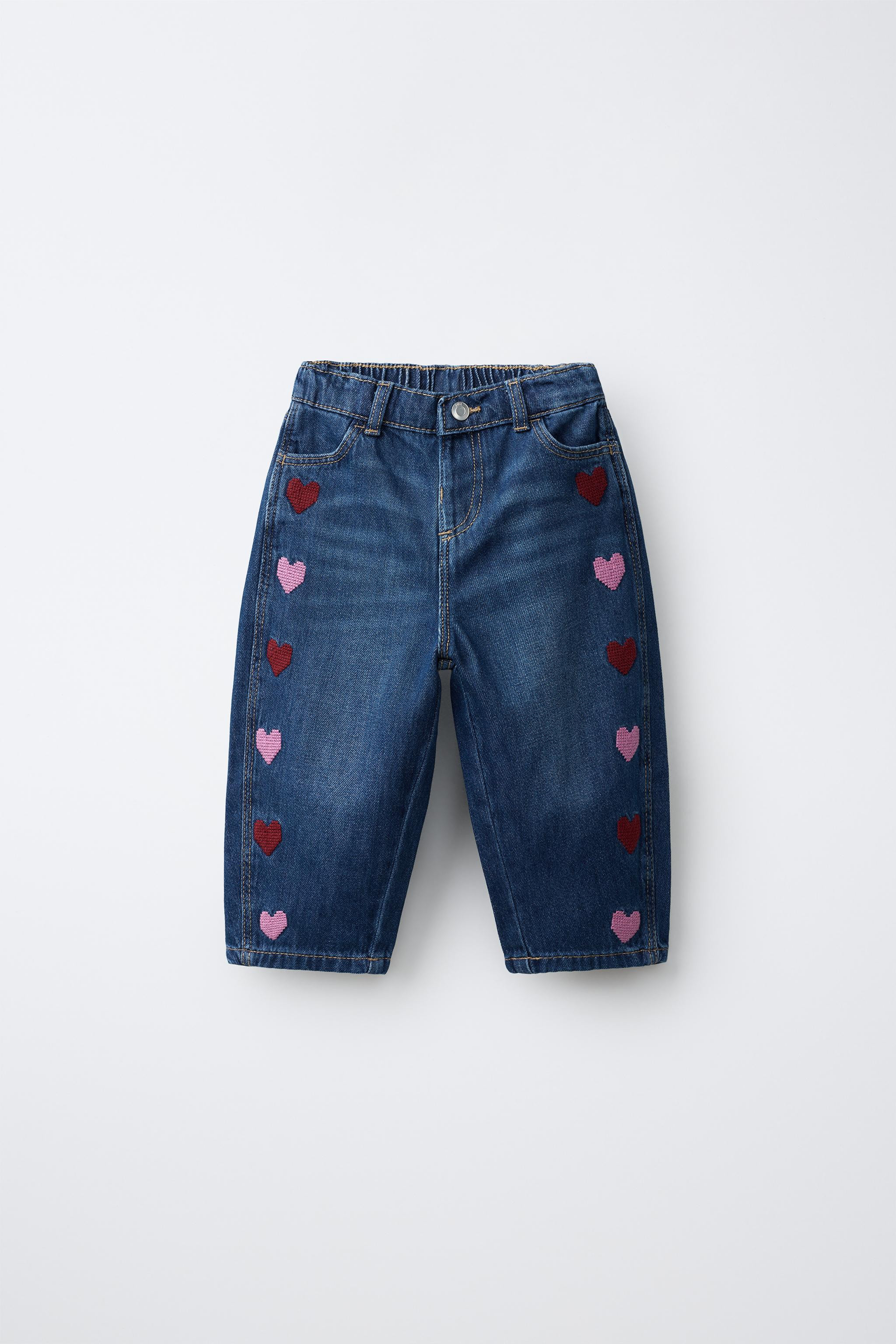 HEART EMBROIDERY BARREL JEANS | Zara US