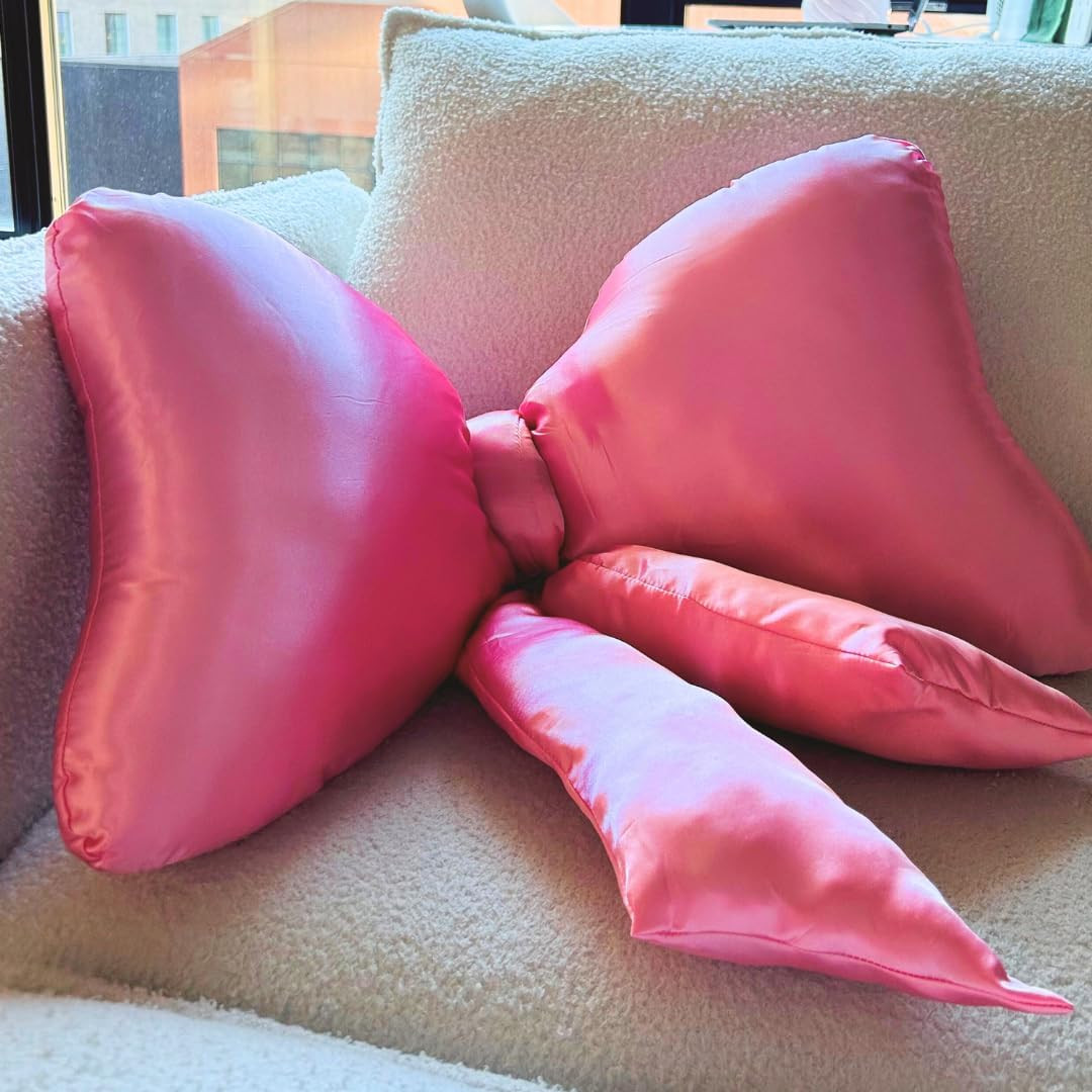 Pink Bow Pillow - Pink Bow Decor Satin Throw Pillow – Satin Bow Pillow for Bow Decor, Big Bow H... | Amazon (US)
