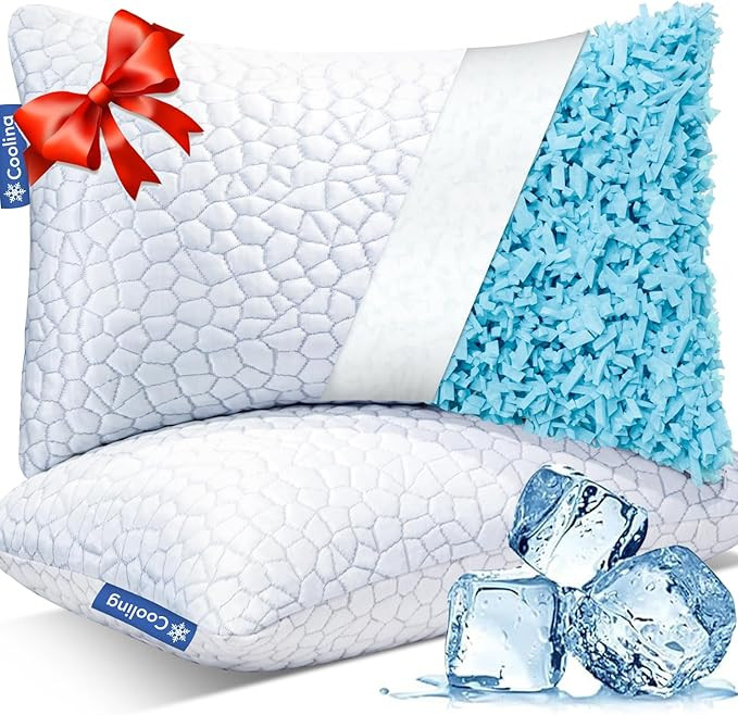 QUTOOL Cooling Bed Pillows for Sleeping Shredded Memory Foam King Pillows 2 Pack Gel Pillows King... | Amazon (US)