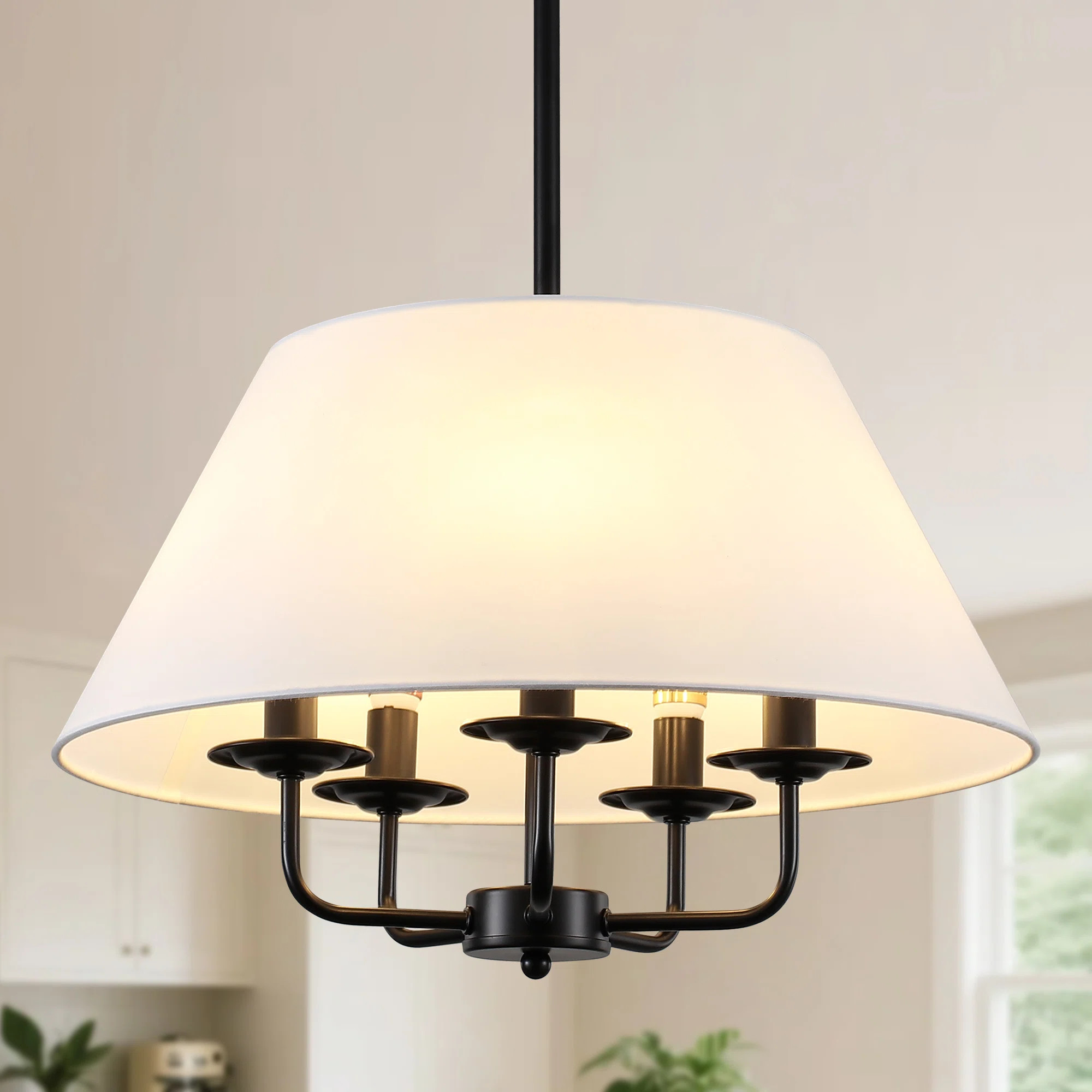 5 - Light Dimmable Cone Chandelier Candle-Style Fabric Shade Pendant Ceiling Light Fixture For Di... | Wayfair North America