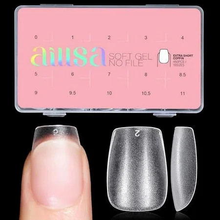 AILLSA Extra Short Coffin Nail Tips 450PCS Full Cover Soft Gel Clear Nail Tips Double-sided Matte Pre-Shaped Press on False Nail Tips for Nail Extension Fake Nails Manicure 15 Sizes | Walmart (US)