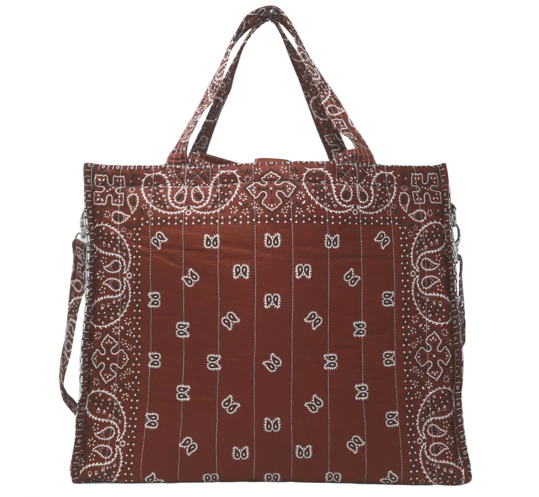 HandmadeTwo-tone Brown & White Cotton Bandana Utility Tote Bag. | Etsy (US)