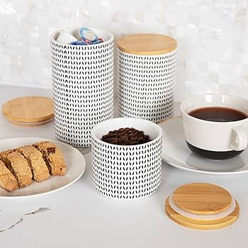 Mind Reader 3-Piece Canister Set, Sugar Container, Coffee Storage, Lids, Kitchen, Ceramic, 4"L x ... | Amazon (US)