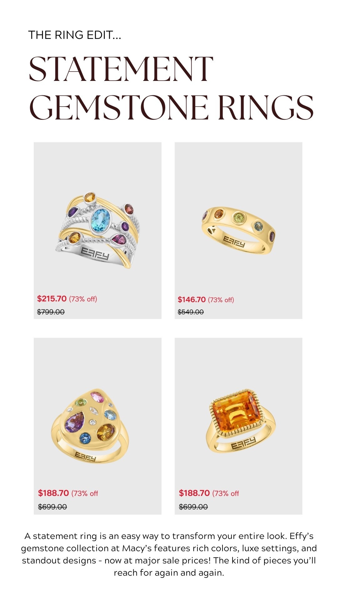 Statement rings are having a moment and I’m obsessed. Effy’s gemstone collection @Macys is so good right now! And the best part… they’re all majorly on sale 👏

#LTKSaleAlert #LTKselfcare #LTKdayinmylife