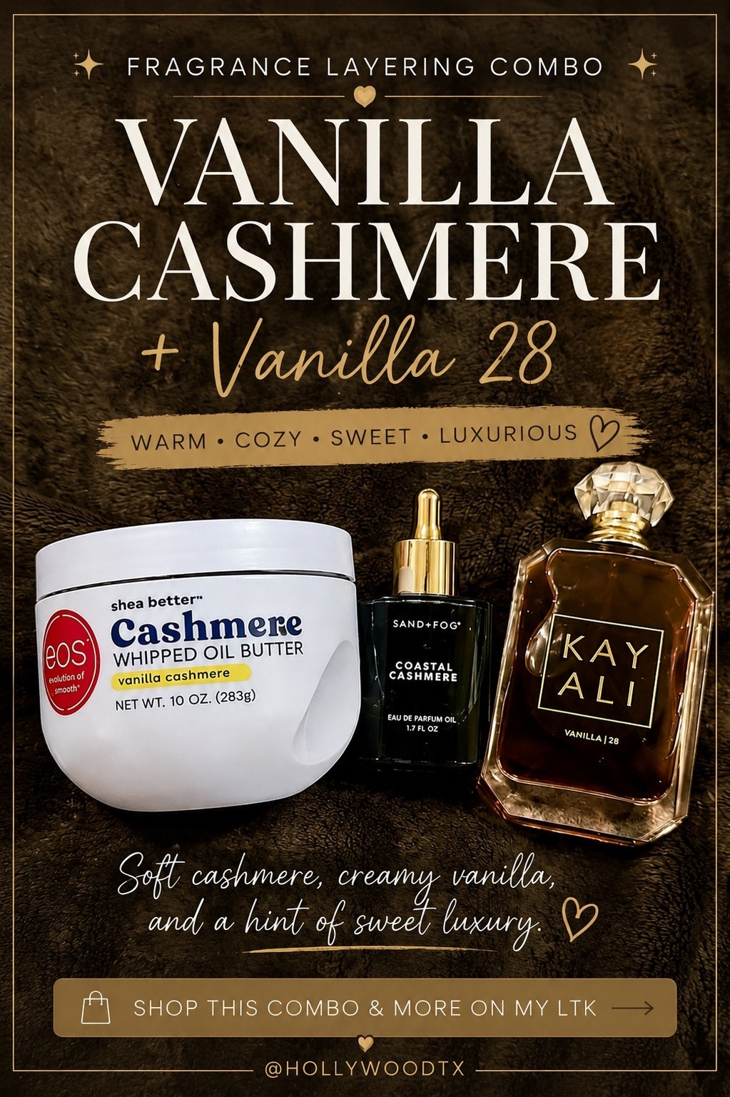 ✨ Fragrance Combo #5: Vanilla Cashmere + Vanilla 28 🤎🍂

If you’re building your fall vanilla fragrance lineup, this is one combo you don’t want to skip.

The creamy vanilla body butter creates the perfect base, the cashmere fragrance oil adds a soft, cozy layer, and Vanilla 28 ties everything together with rich amber, brown sugar, vanilla, and musk for a warm, luxurious scent that lasts all day.

This is the kind of fragrance combination that gets compliments and feels like expensive fall in a bottle.

🛍️ Shop Fragrance Combo #5 now in my LTK and add this trio to your fall vanilla lineup before these favorites sell out. Trust me your cozy season fragrance collection isn’t complete without it.

#LTKgrwm #LTKselfcare #LTKBeauty
