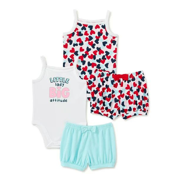 Garanimals Baby Girl Cami Bodysuits & Shorts Outfit , 4pc set | Walmart (US)