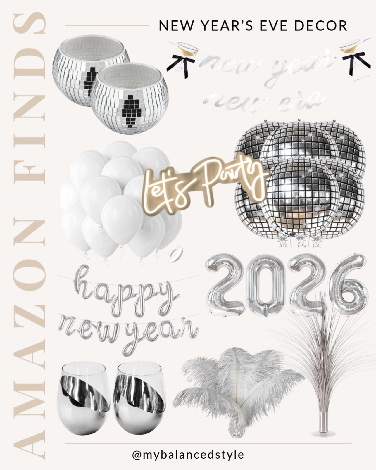 Amazon New Year’s Eve party decor

New Year’s Eve party decorations
Gold and black balloon arch
Champagne theme table decor
Disco ball party accents
Metallic fringe backdrop
LED marquee numbers 2026
Confetti party poppers
Midnight countdown wall sign
Sparkly table runners
Festive bar cart styling

#LTKSeasonal #LTKHome #LTKHoliday