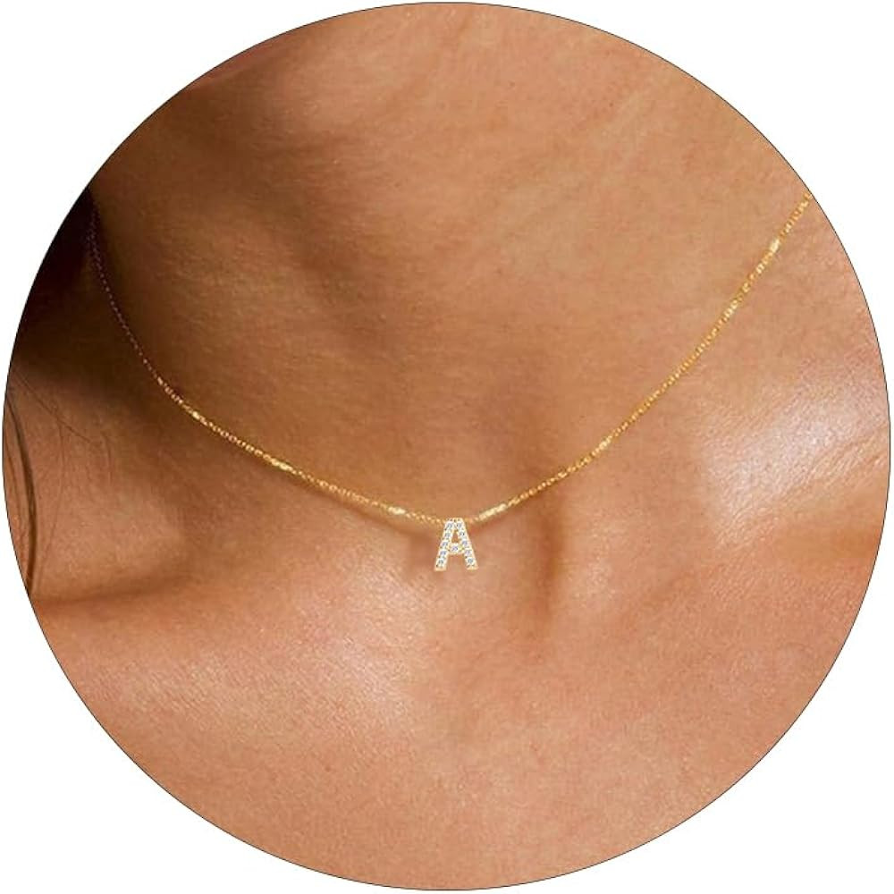 KAERUN Initial Necklaces for Women Dainty Gold Letter Necklace Simple CZ Initial Choker Necklace ... | Amazon (US)