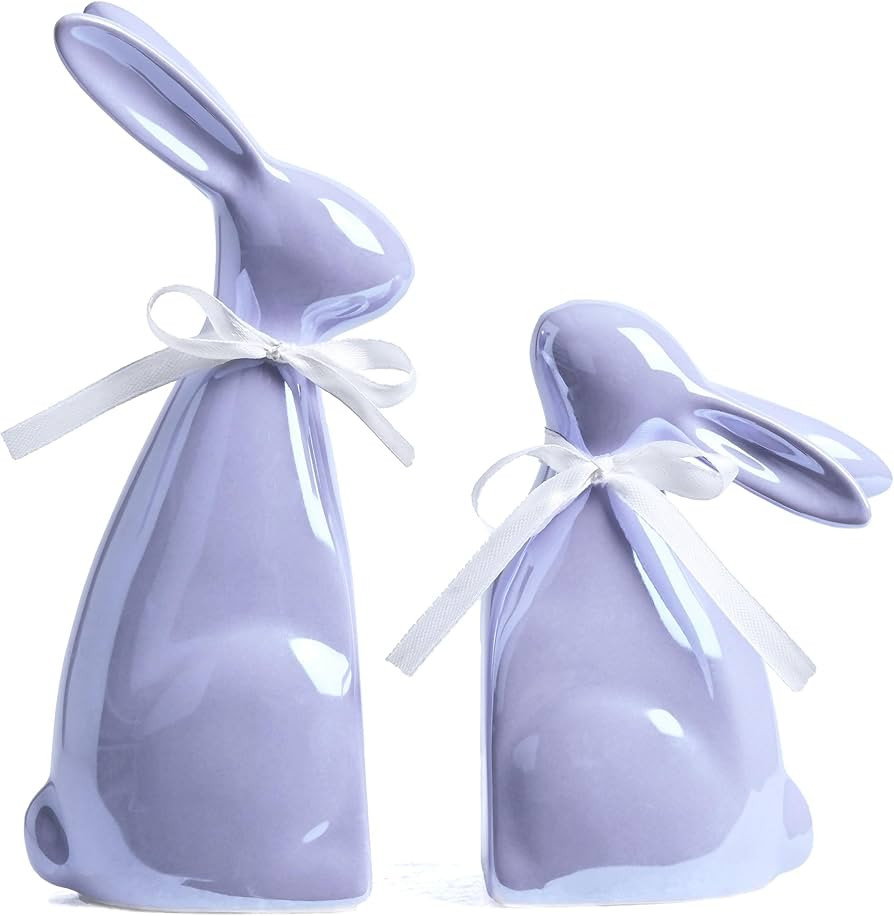 Valery Madelyn Easter Decorations for Home, Medium 2Pcs Ceramic Pearl Purple Bunny Statues Figuri... | Amazon (US)