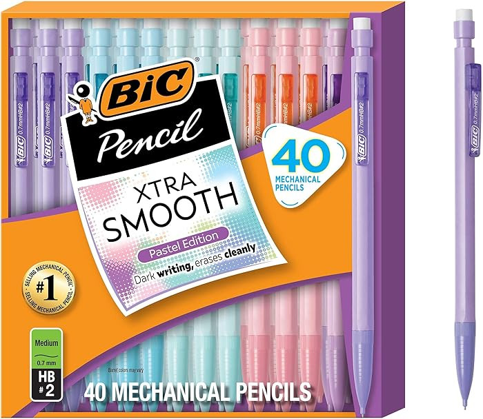 BIC Xtra-Smooth Pastel Mechanical Pencils with Erasers, Medium Point (0.7mm), 40-Count Pack, Bulk Mechanical Pencils for School or Office Supplies | Amazon (US)