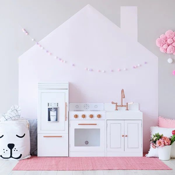 Teamson Kids Little Chef Paris Wood Play Kitchen, White/Rose Gold | Wayfair North America