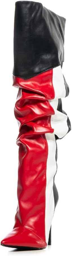 FOWT Women Pointed Toe Over The Knee High Boots Stiletto High Heel Long Boots Contrast Stitching ... | Amazon (US)