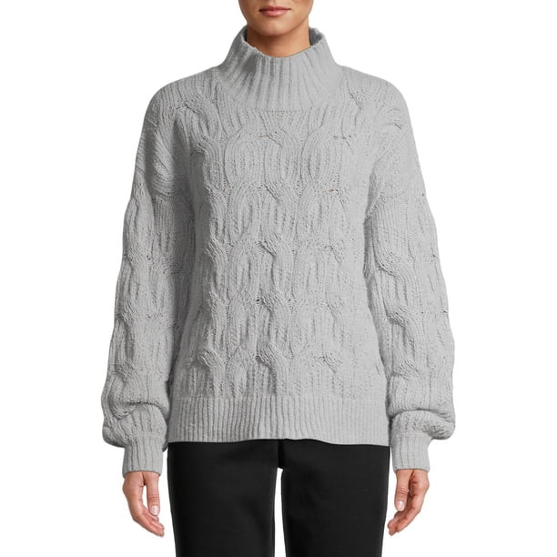 Time and Tru Women's Mockneck Cable Knit Sweater | Walmart (US)