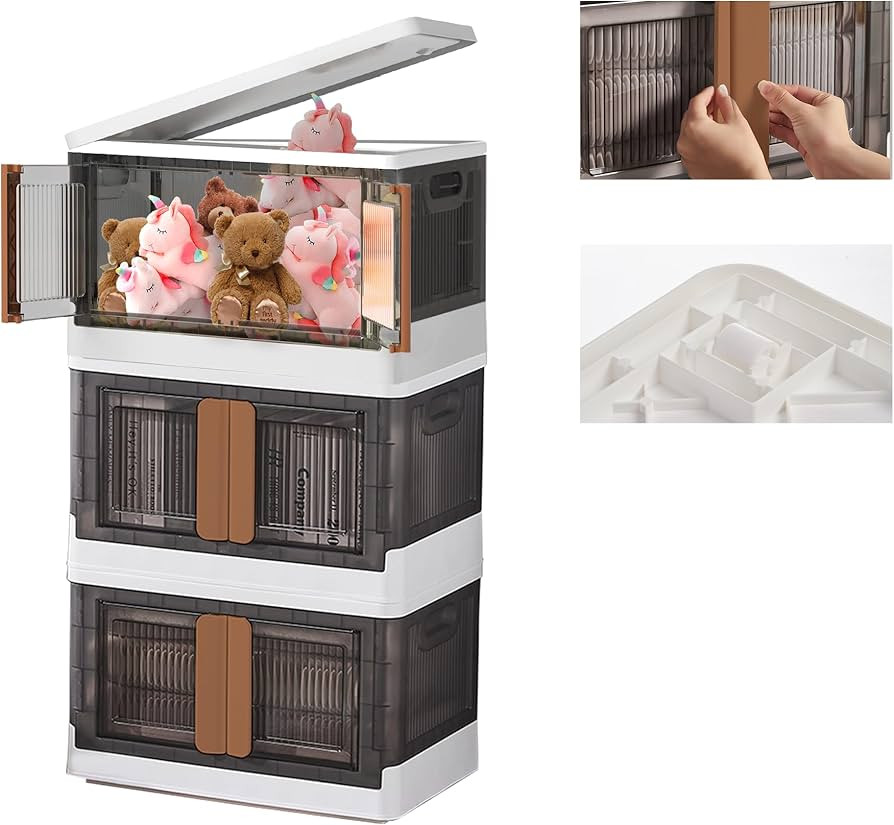 Stackable Storage Bins with Lids 3 Pasck, Collapsible Clear Plastic Storage Bins Closet Organizer... | Amazon (US)