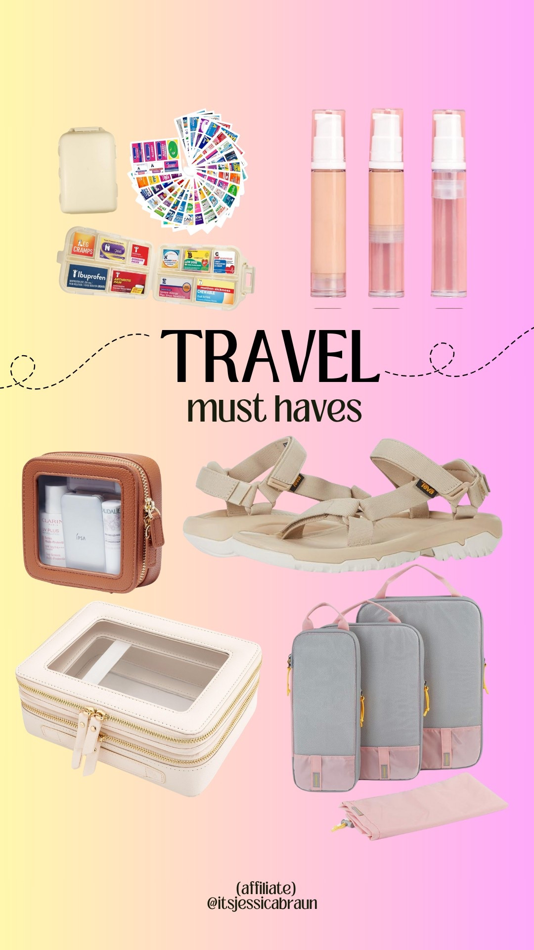 My go-to travel must haves that I’ve used on long and short trips (whether flying or road trip) - including my favorite travel sandals, makeup and toiletry bags, luggage, packing organization, and more to make your trip easier!

#LTKTravel #LTKFindsUnder50 #LTKSummerEdit