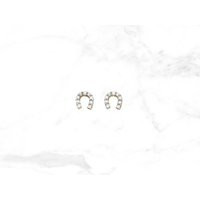 14K Gold Horseshoe With Gems Earrings Real Yellow Studs Lucky Cz Stud Minimalist Design | Etsy (US)