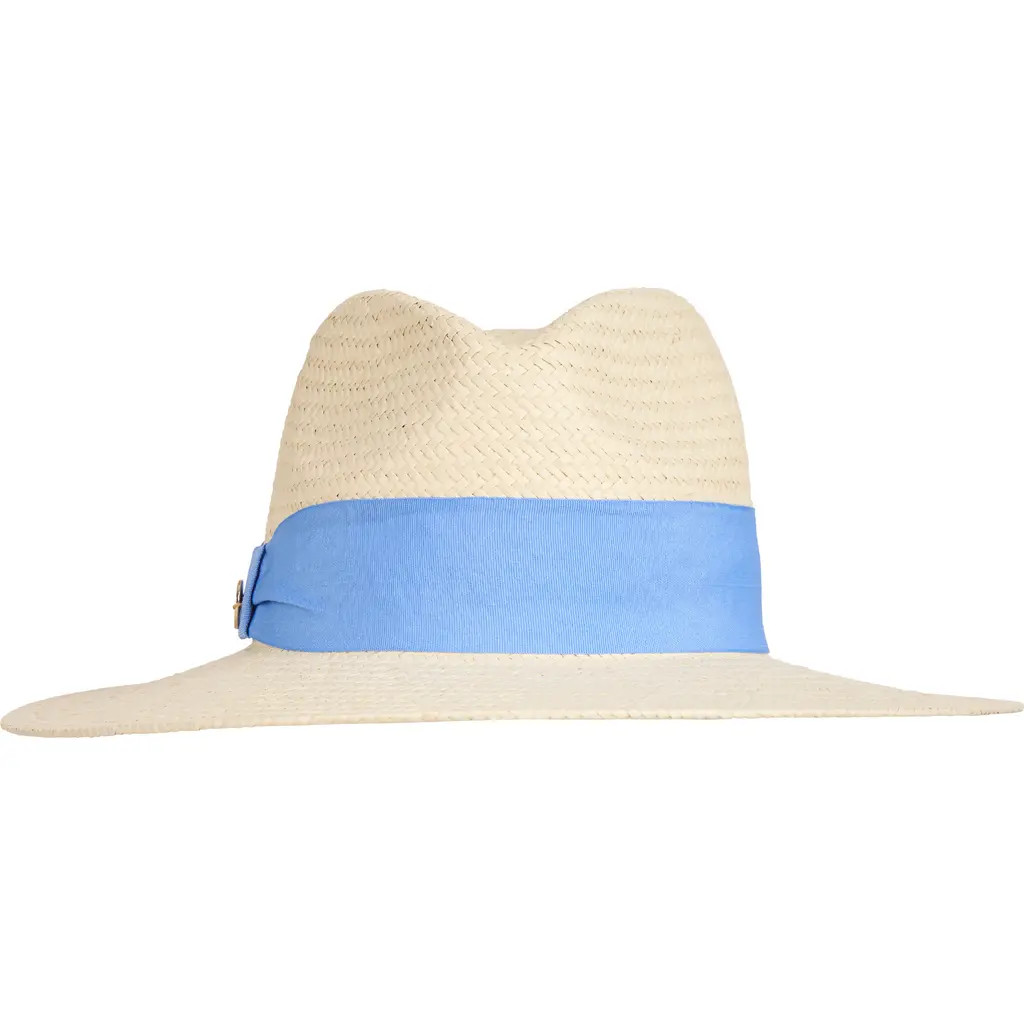 Bruno Magli Ribbon Trim Straw Fedora in White/Blue at Nordstrom Rack | Nordstrom Rack