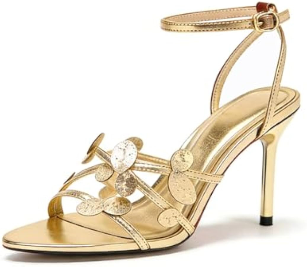 Women's Leaf Stiletto Sandals Point Toe Ankle Wrap Strap Dress High Heels | Amazon (US)
