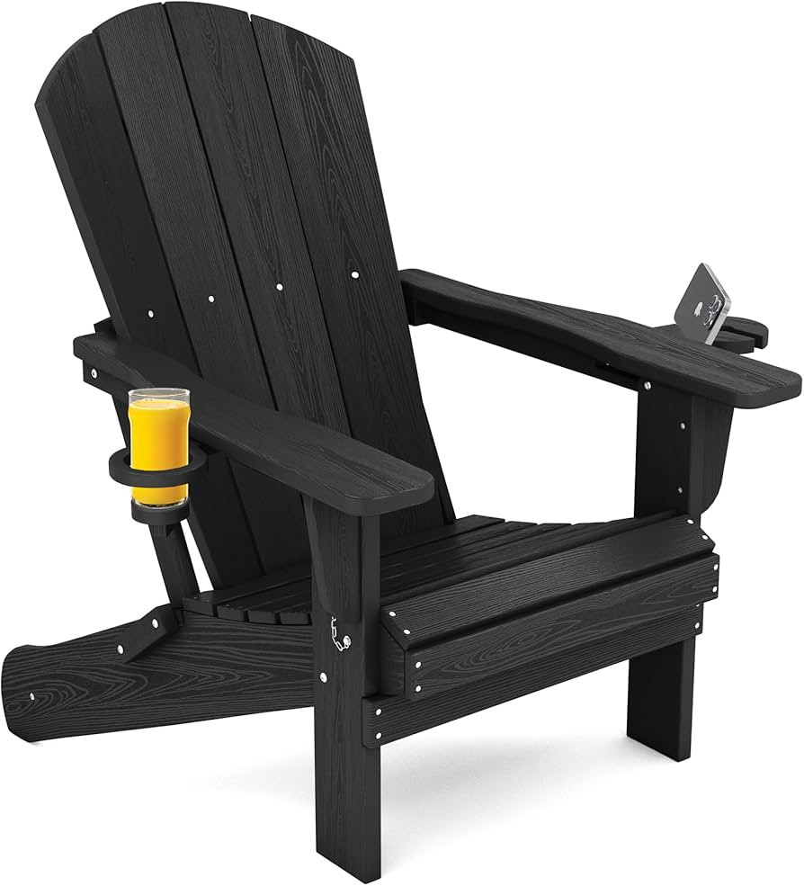 SERWALL HDPE Folding Adirondack Chair with Dual Cup Holder - Composite Adirondack Chair - Black | Amazon (US)