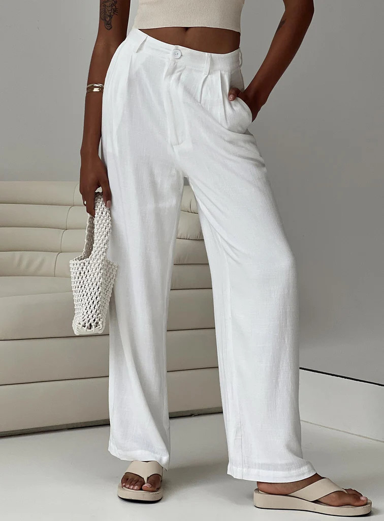 Brenda Linen Blend Pants White | Princess Polly US