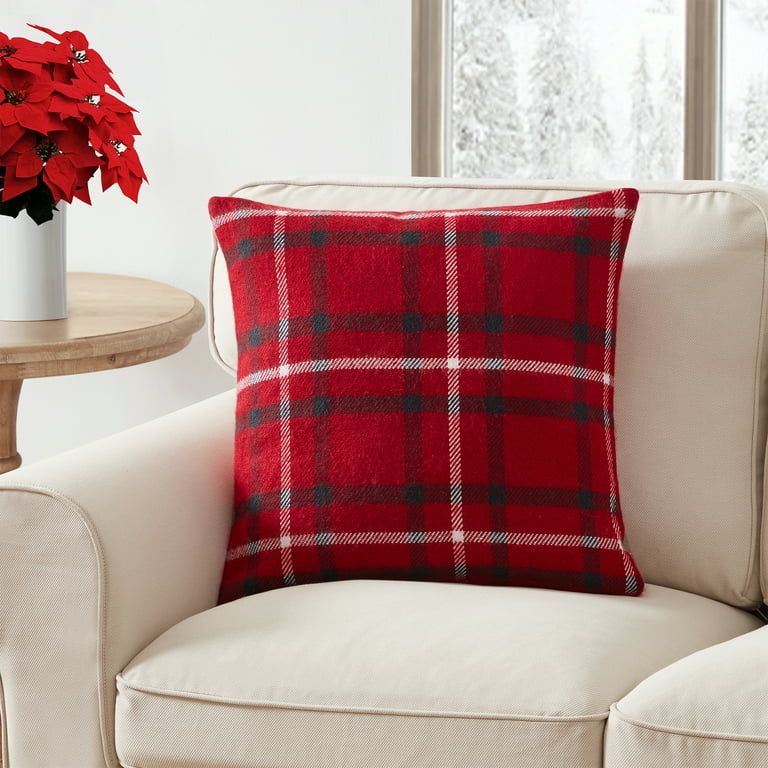 My Texas House Tatum Plaid Square Decorative Pillow Cover, 20" x 20", Red | Walmart (US)