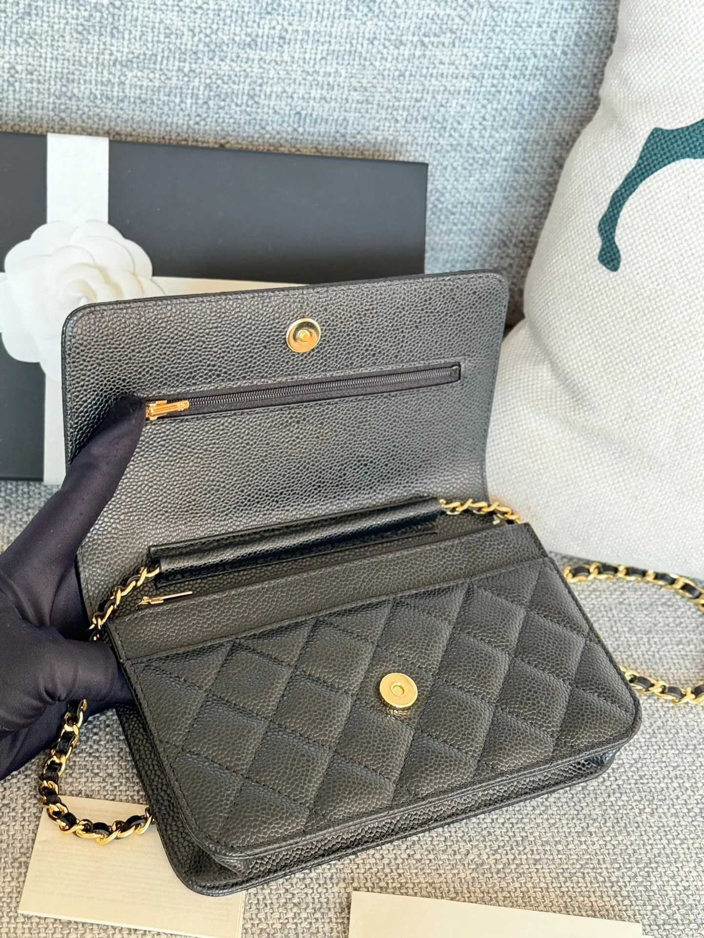10A upgraded magnetic hasp metal zip handles chip authentication mini caviar sheepskin womens cha... | DHGate