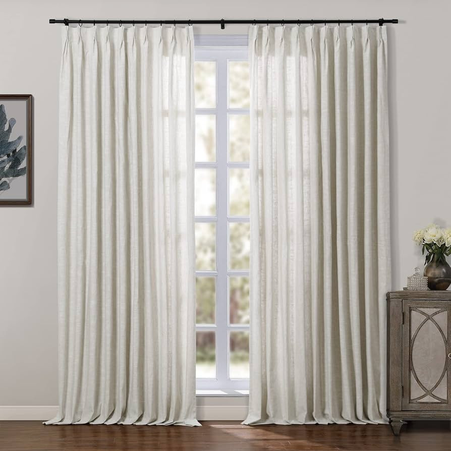 ChadMade Ivory Beige Cotton Linen Curtain Light Filtering 52 x 84 Inch with White Cotton Lining, ... | Amazon (US)