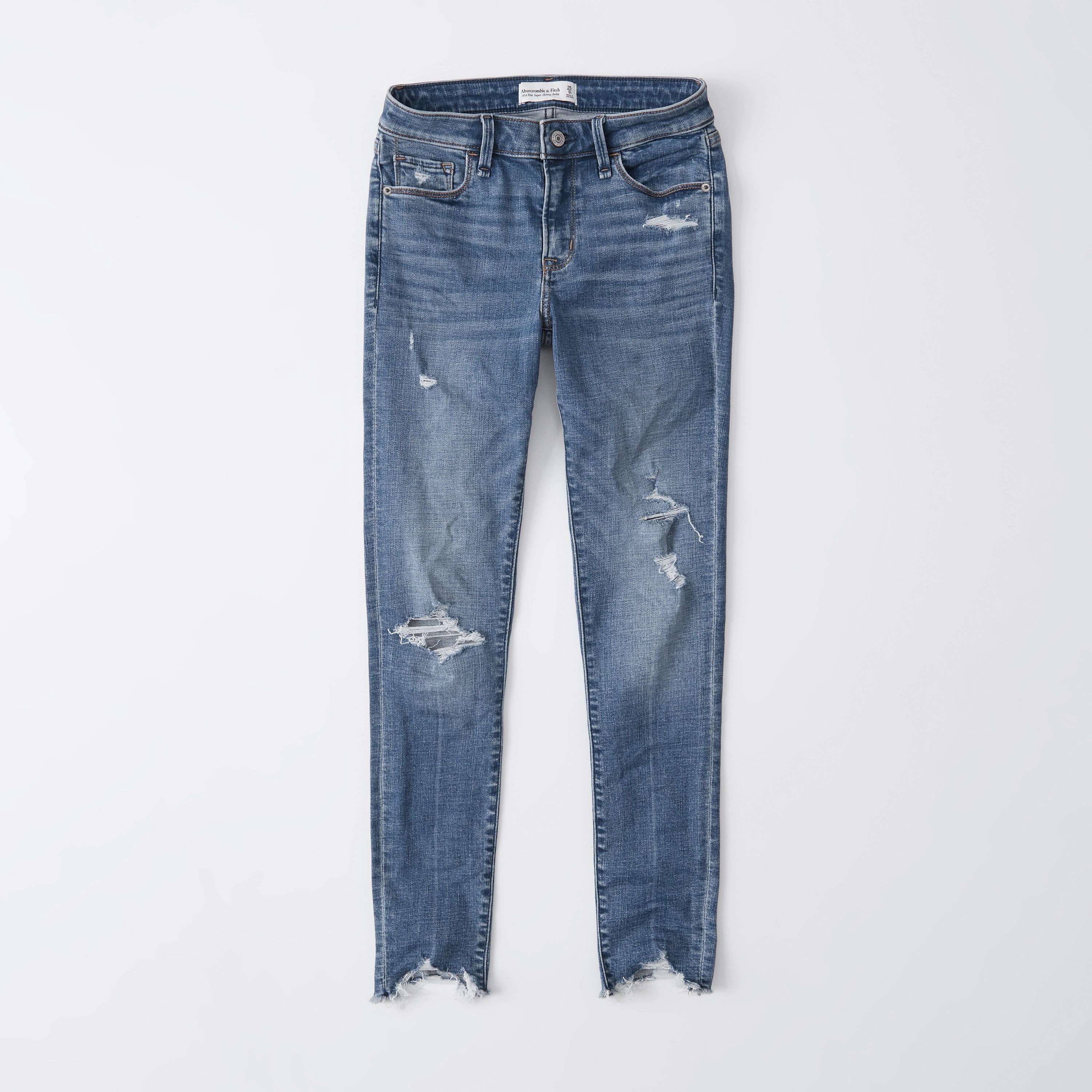 Ripped Mid Rise Super Skinny Ankle Jeans | Abercrombie & Fitch (US)