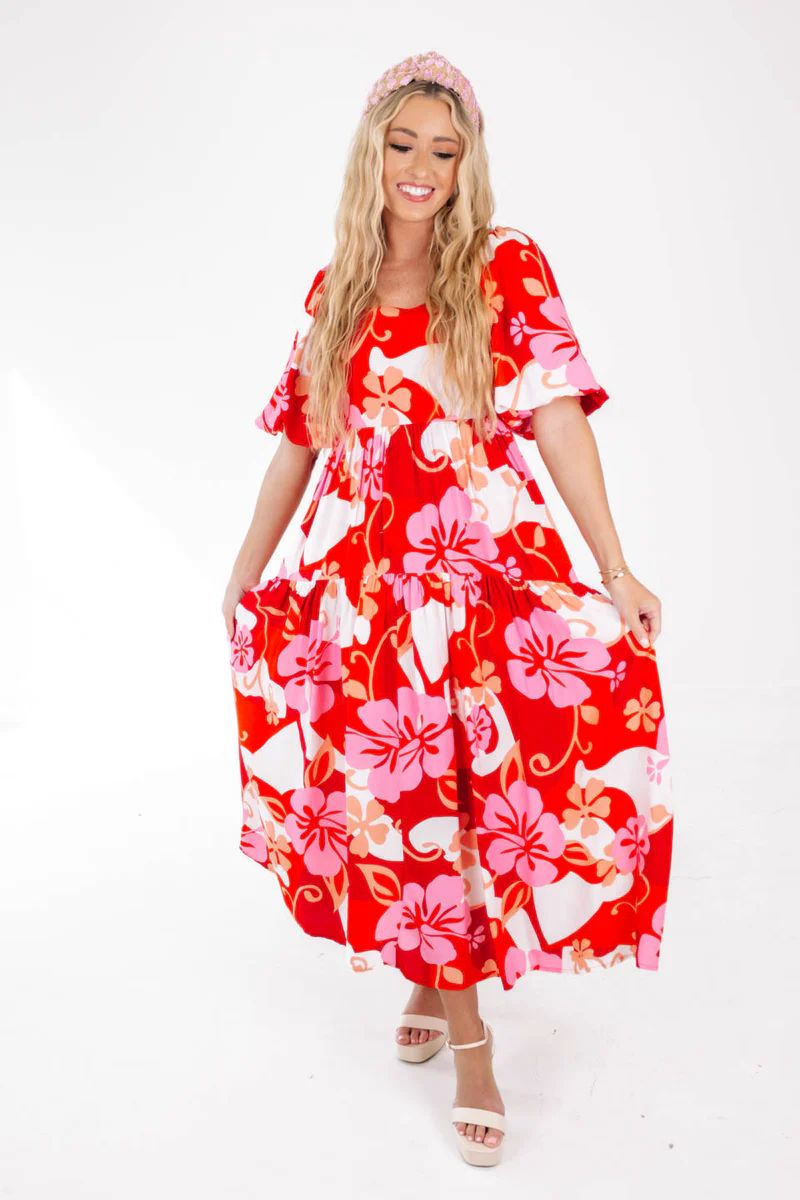 Luau Nights Midi Dress - Red | The Impeccable Pig