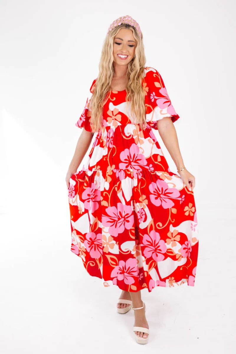 Luau Nights Midi Dress - Red | The Impeccable Pig