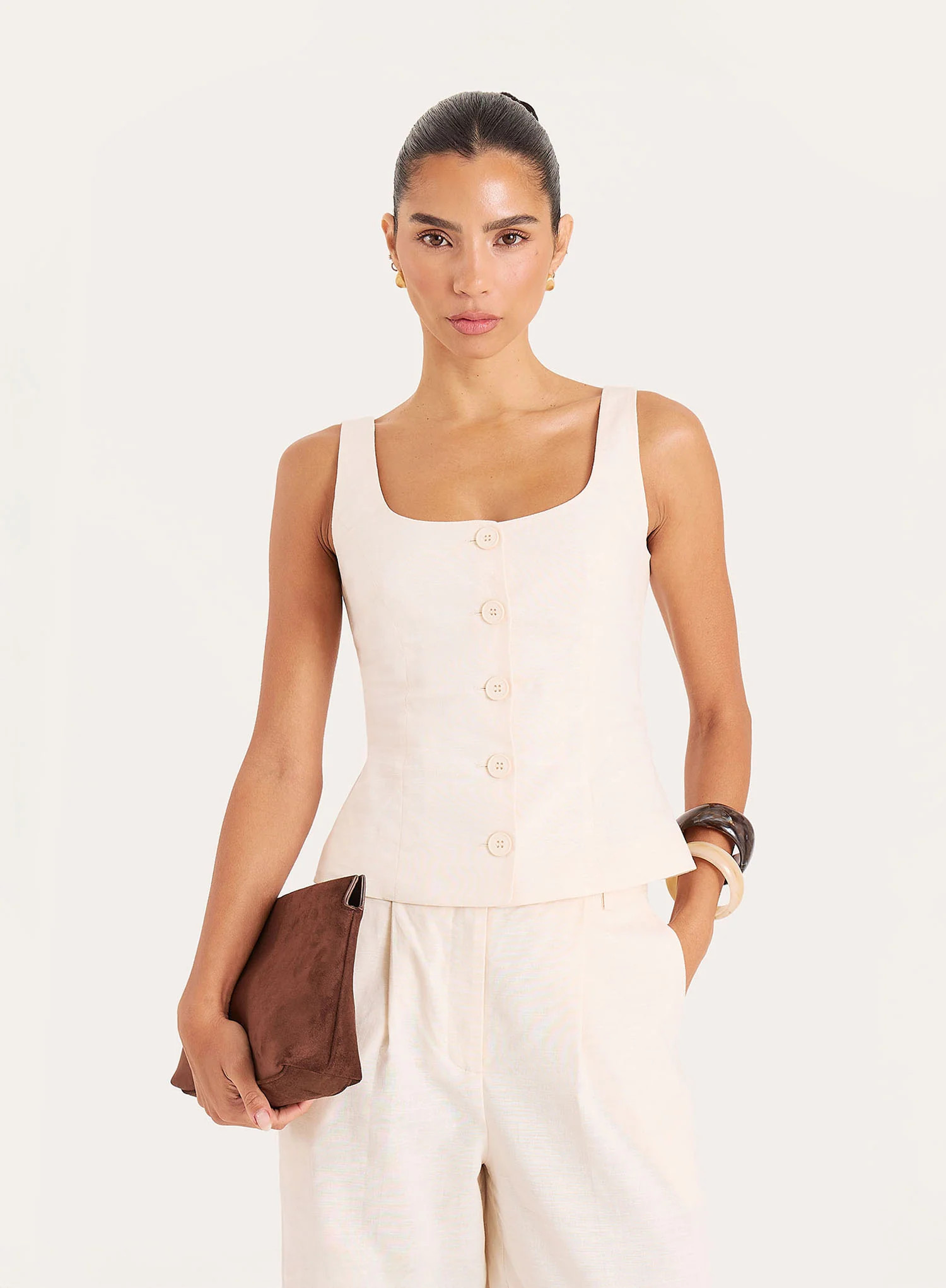 Women's Cream Linen Blend Waistcoat- Miriam | Miriam | 4th & Reckless | 4th & Reckless