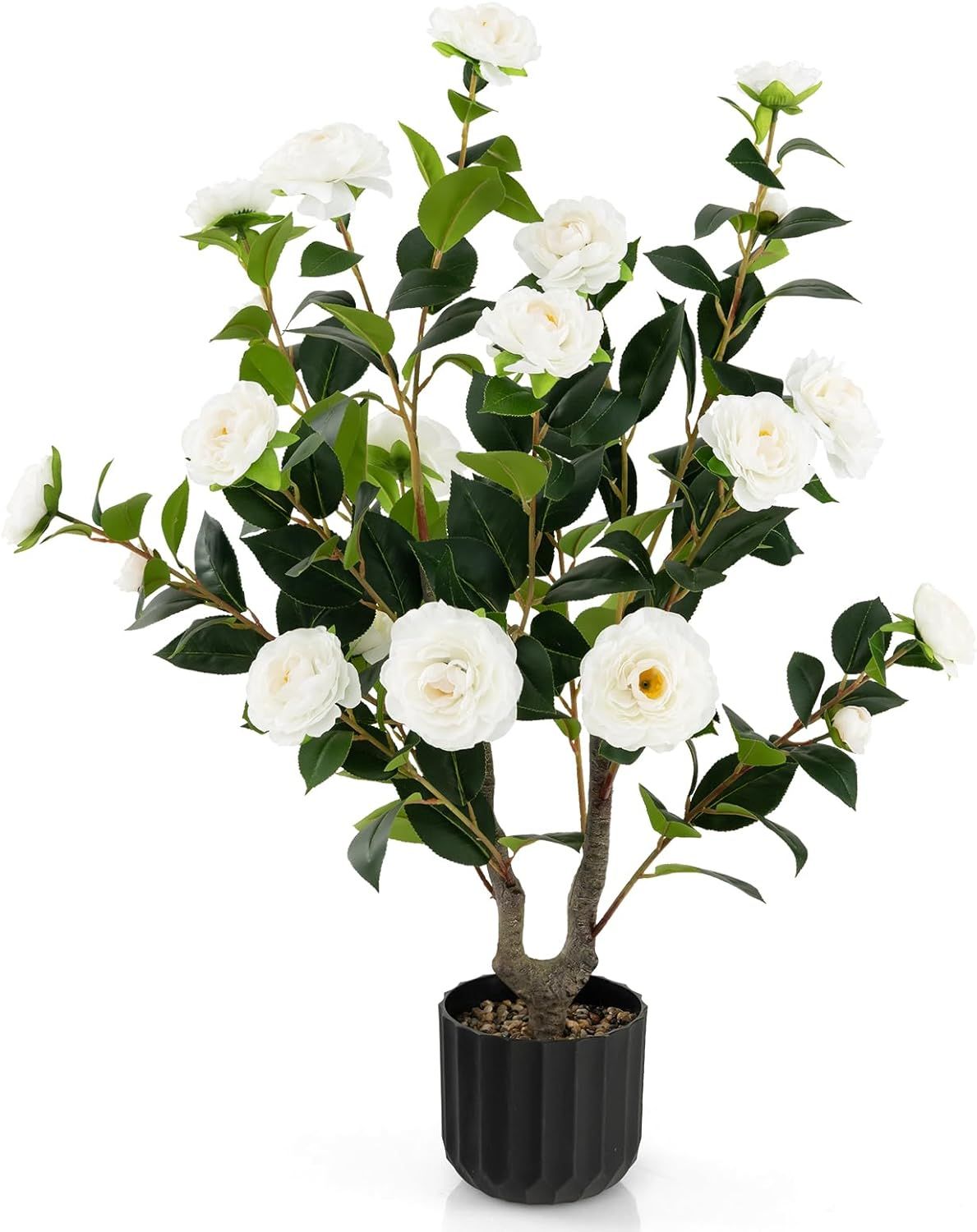 Goplus 38’’ Artificial Camellia Tree, Flower Plants Artificial Tree, Faux Floral Plant Bloomi... | Amazon (US)