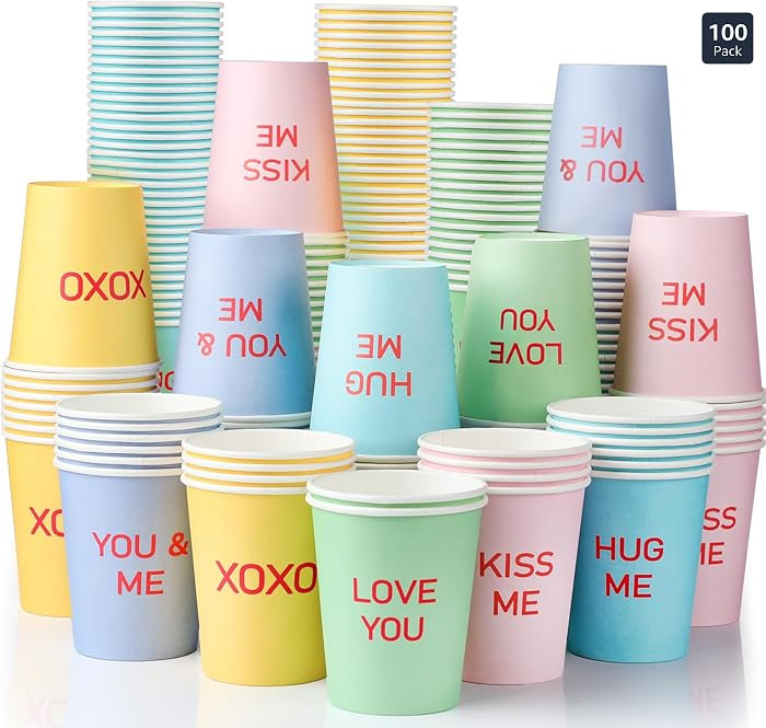 Funtery 100 Pcs Valentines Disposable Cups Galentines Conversation Heart Paper Cups 9oz Colorful ... | Amazon (US)