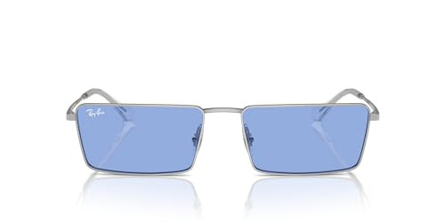 Ray-Ban RB3741 Emy Rectangular Sunglasses, Silver/Blue, 59 mm | Amazon (US)