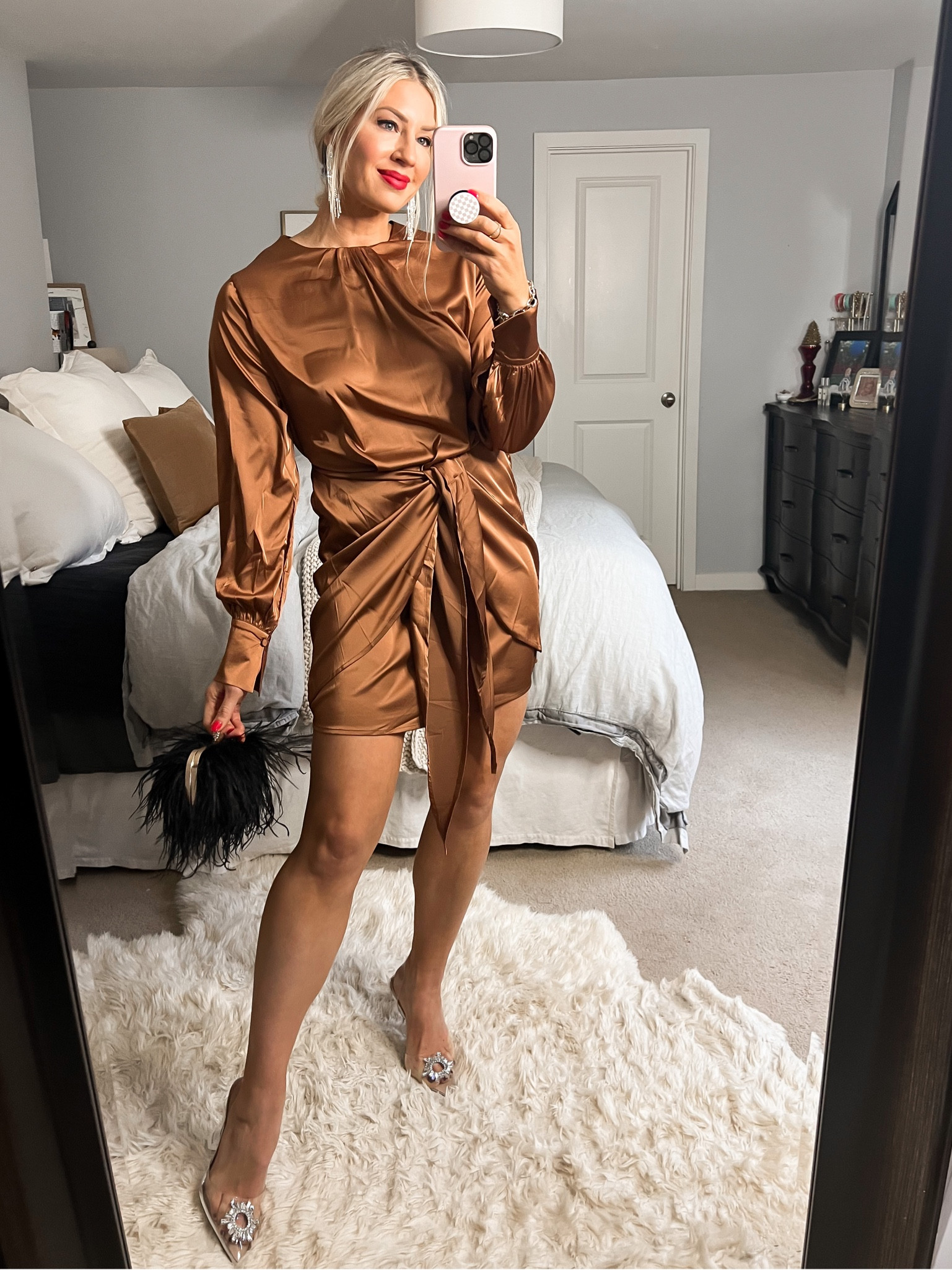 open lace back dress Women's from Here to There Brown Patent Faux Leather Ankle Strap Heels | Size: 8
