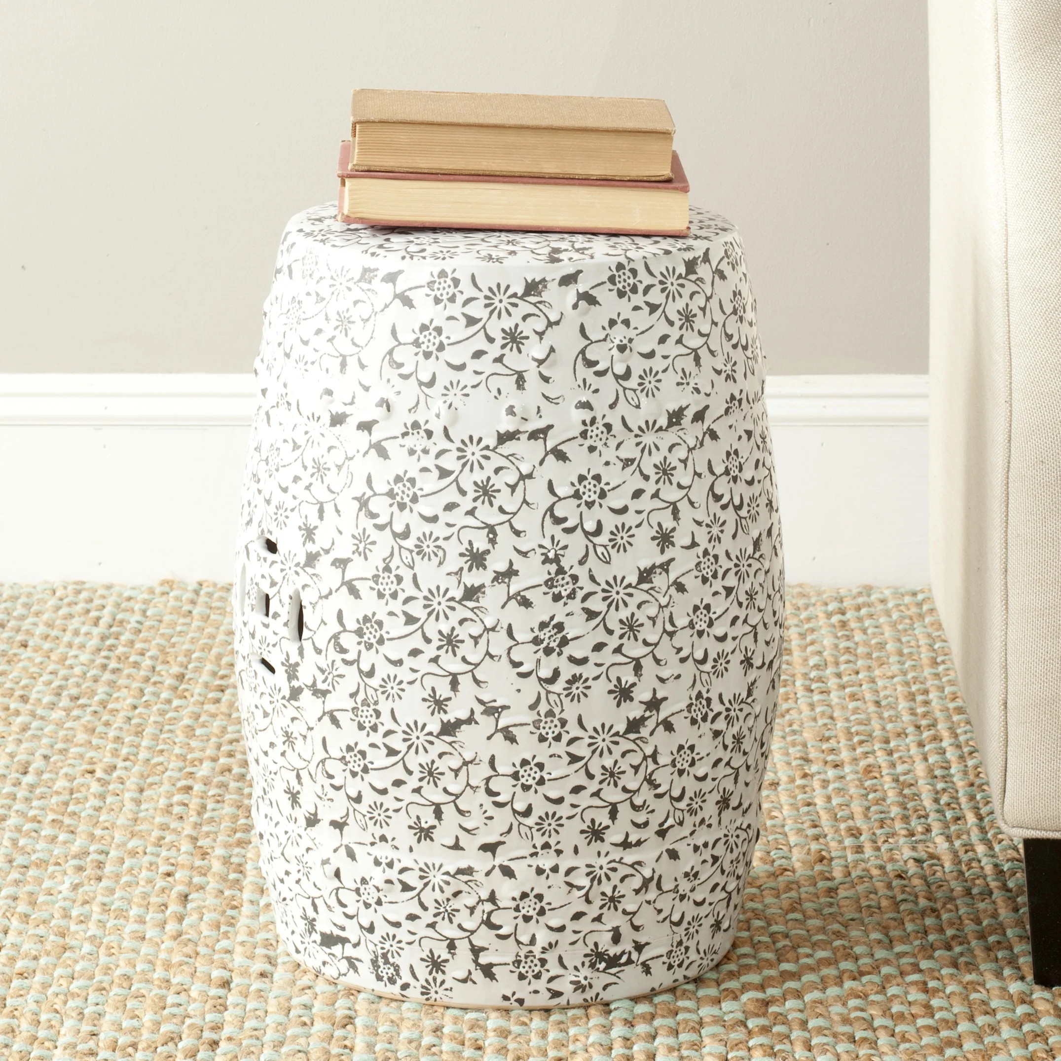Safavieh Floral Vine Print Indoor/Outdoor Garden Patio Stool, White - Walmart.com | Walmart (US)