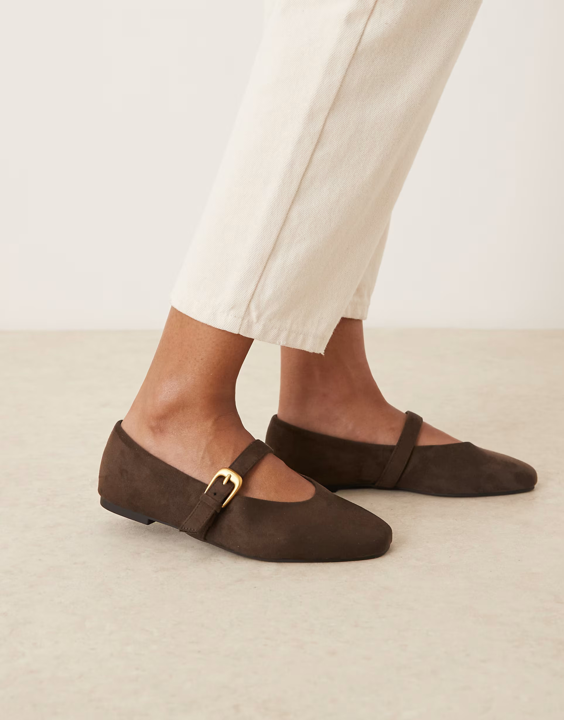 ASOS DESIGN Wide Fit Leah mary jane ballets in chocolate suedette | ASOS (Global)