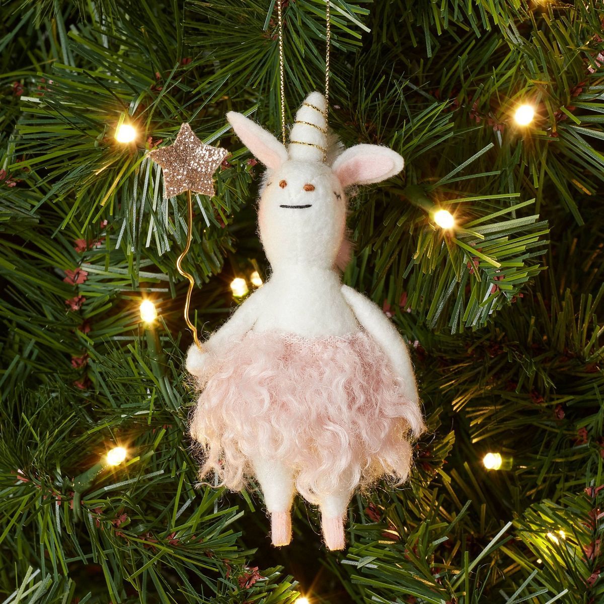 Felt Unicorn Wearing Tutu Holding Star Wand Christmas Tree Ornament White/Pink - Wondershop™ | Target