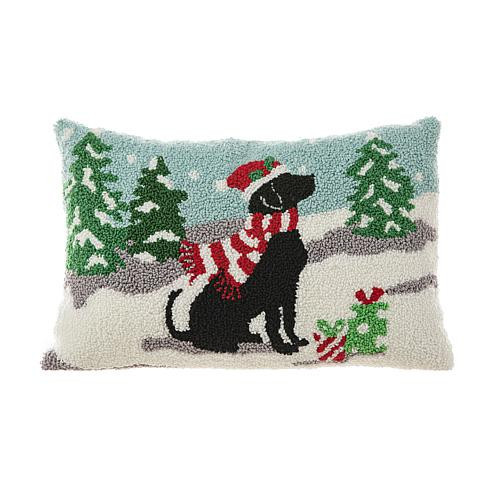 Glitzhome 18in. L Hooked Christmas Dog Pillow | HSN