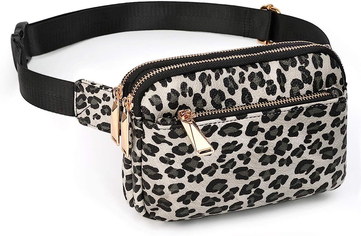UTO-Fanny-Pack-for-Women-Belt-Bag Waterproof Nylon Fashion Slim Lightweight Waist Pack with 3 Zipper | Amazon (US)
