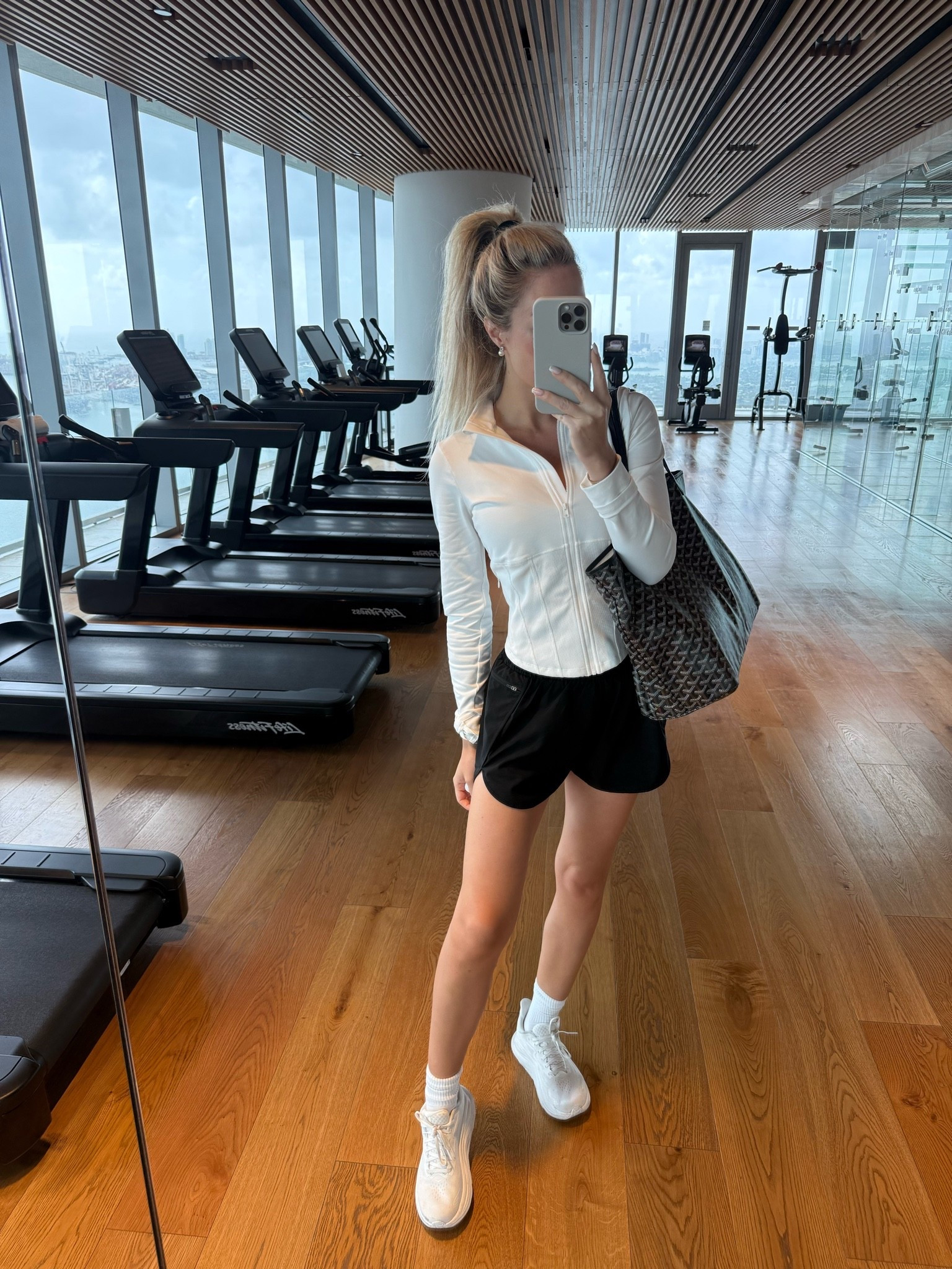 Workout look - simple and ready to hit the gym. Loving the sculpted jacket and these shorts are such a fashion find - wearing a size M and they wash really well🤍🖤

#LTKfitnessgoals #LTKActive