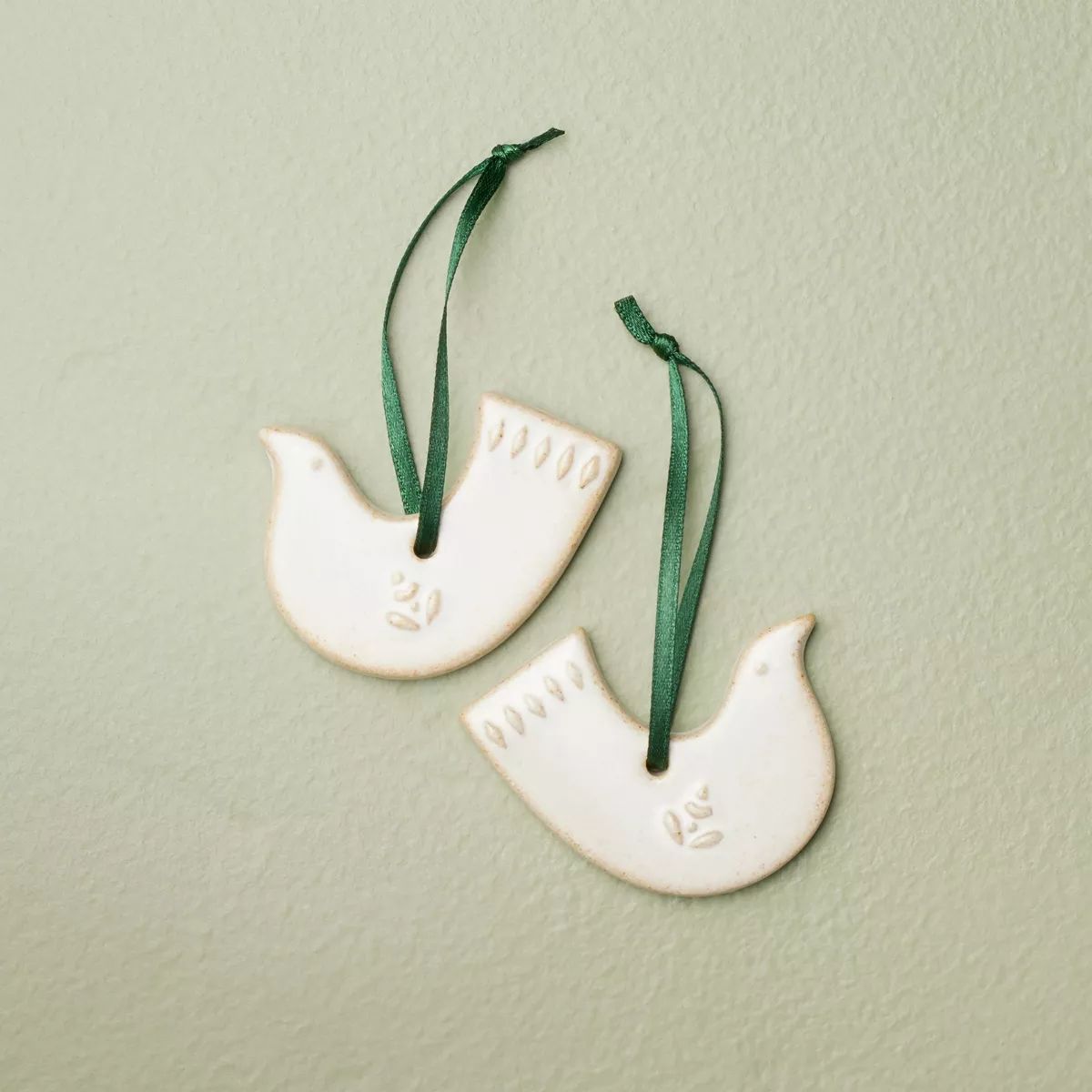 Nordic Dove Ceramic Christmas Tree Ornaments (Set of 2) - Hearth & Hand™ with Magnolia | Target