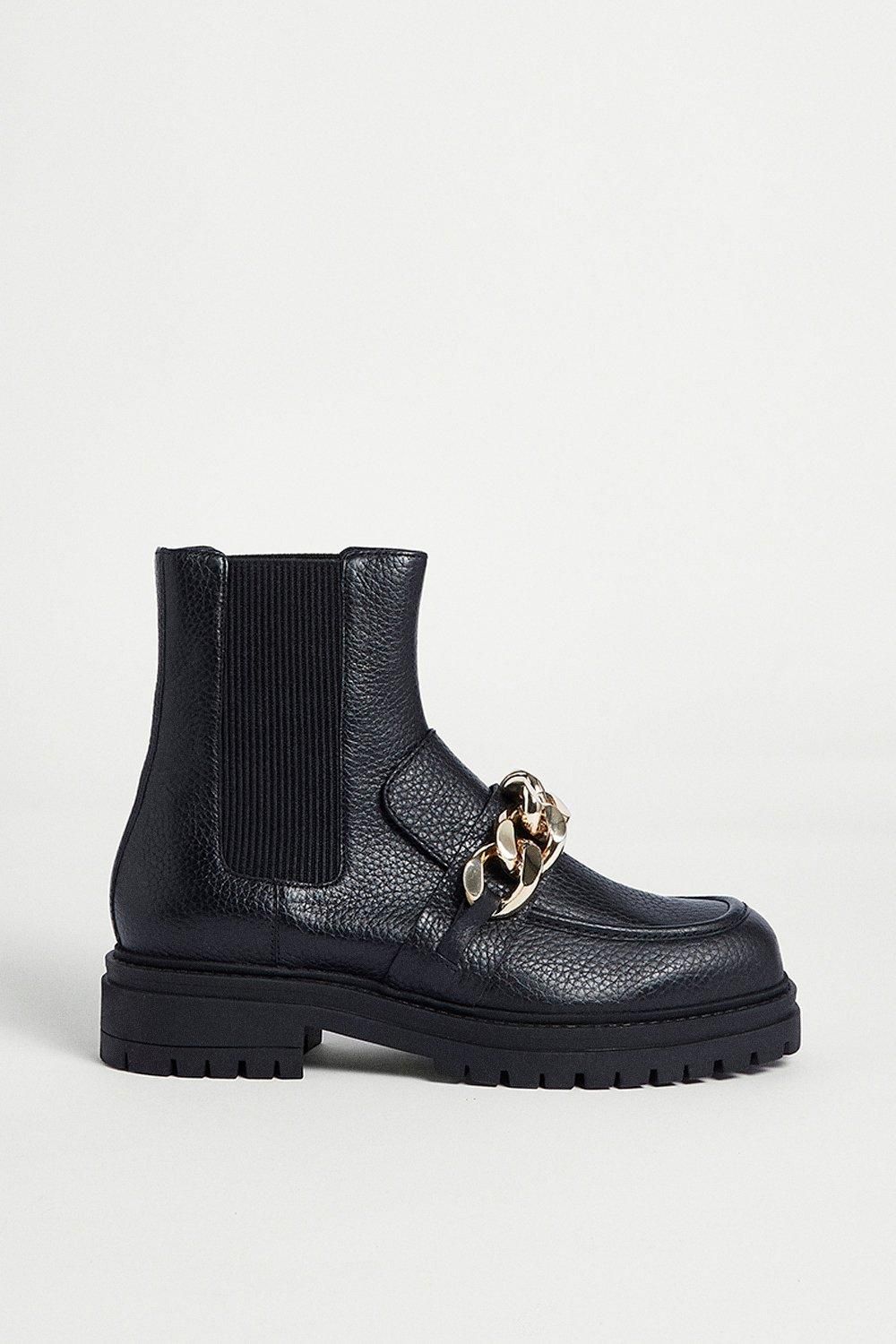 Real Leather Chunky Chain Boot | Warehouse UK & IE