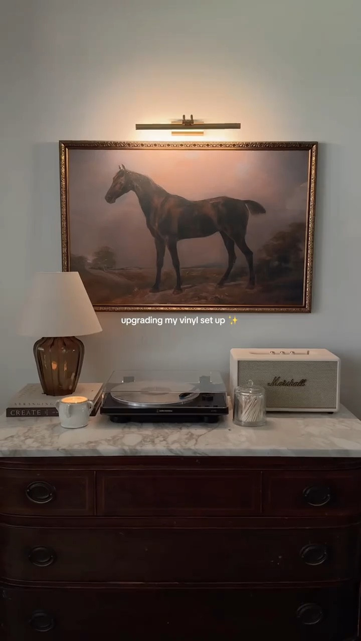 vinyl setup! this picture light is such a great renter-friendly option—it’s rechargeable and comes with a remote so you can set a timer, adjust brightness, & change the light temperature! 

vinyl set up, vinyl speaker, amazon home finds, cozy home finds, record player, record player set up