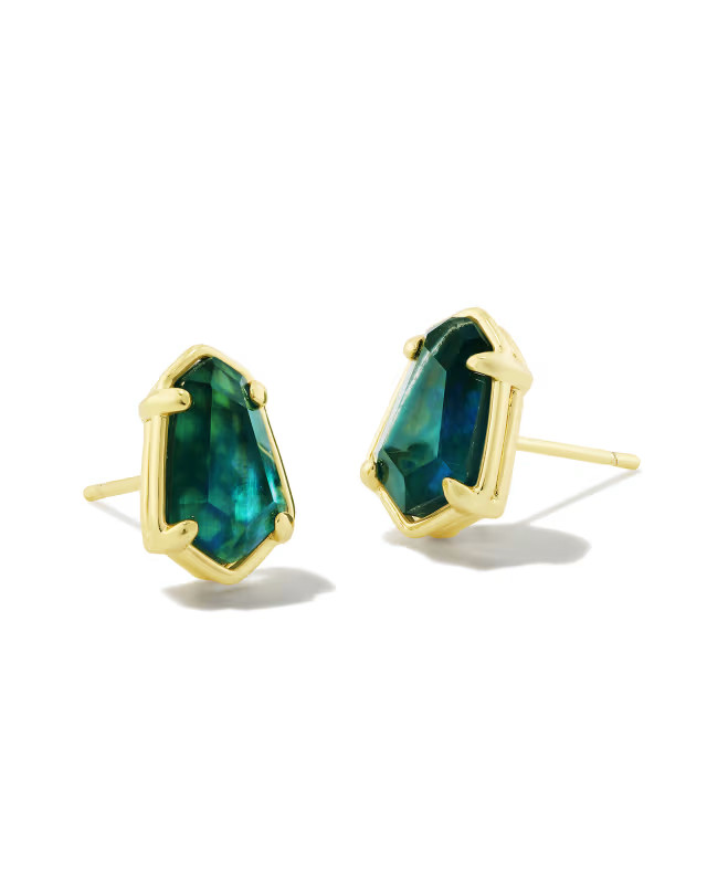 Alexandria Gold Stud Earrings in Teal Green Illusion | Kendra Scott
