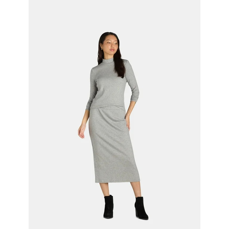 Time and Tru Women's Mock Neck Top and Midi Skirt Set, 2-Piece, Sizes XS-XXXL | Walmart (US)