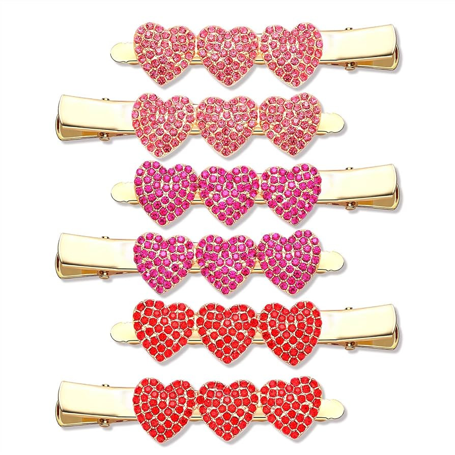 Boderier 6 PACK Heart Hair Clips Glitter Rhinestone Valentine's Day Heart Barrettes Sparky Hair A... | Amazon (US)
