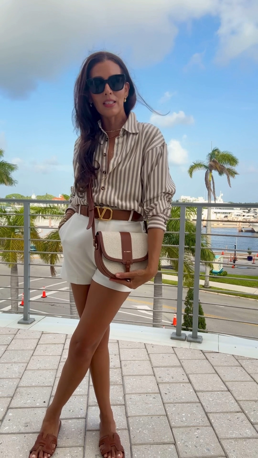 Lip combo: pink toffee + deep taupe lipliner. Size S in shirt, is oversized! Size 4 in shorts, on sale now. Sunnies too! Valentino belt is black/brown. Shoes tts.

#LTKdayinmylife #LTKOver40 #LTKSeasonal