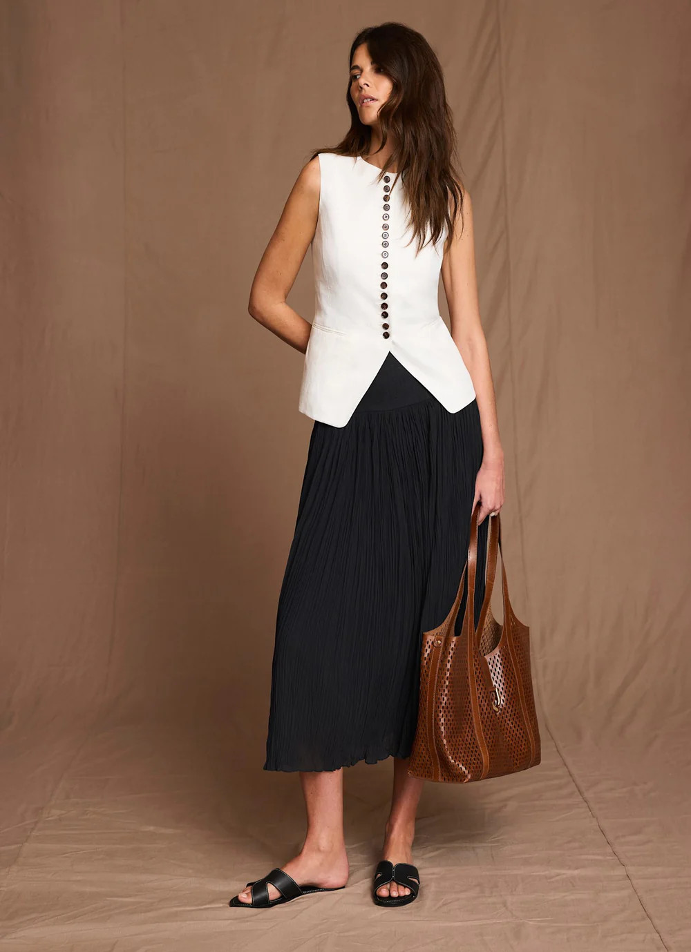 Black Drop Waist Crinkle Midi Skirt | Mint Velvet