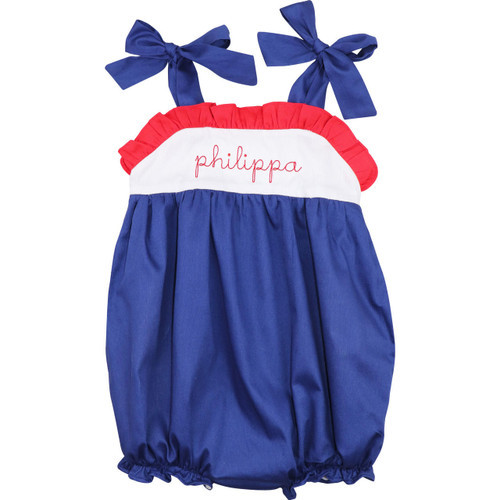 Navy And Red Pique Bow Bubble  - Shipping Mid May | Cecil and Lou